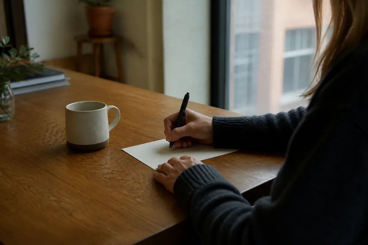 Someone writing a few words by hand.